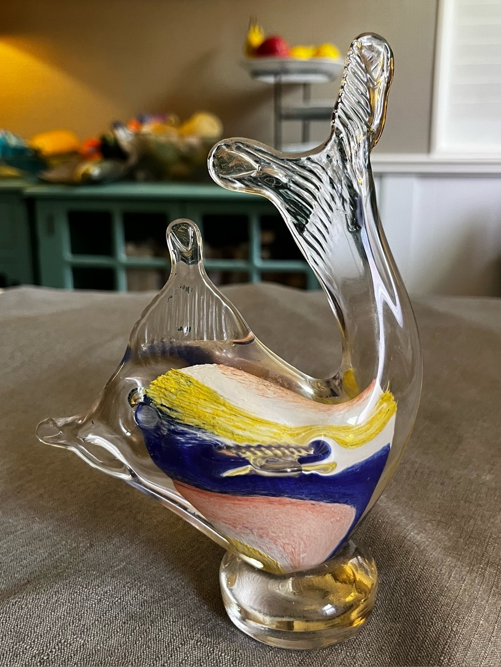 Murano Style Art Glass fish Sculpture Hand Blown Colorful Vintage Decor